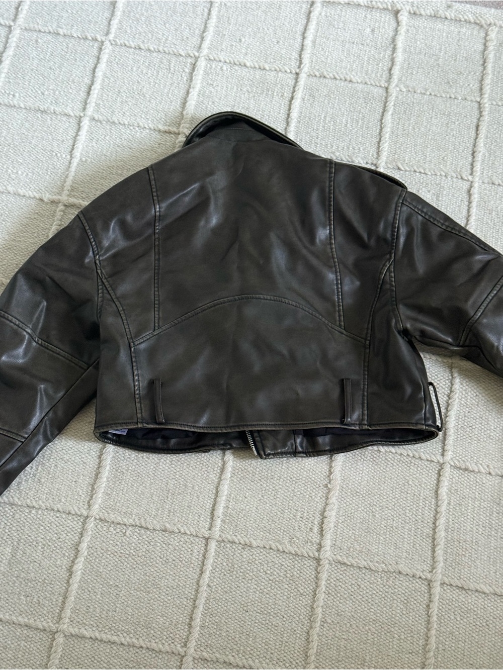 Zara Dark Brown Cropped Faux Leather Biker Jacket - Picture 4 of 4